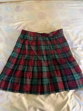 Star C.C.C City Clothing Co Red and Green Plaid Pleated Mini Skirt